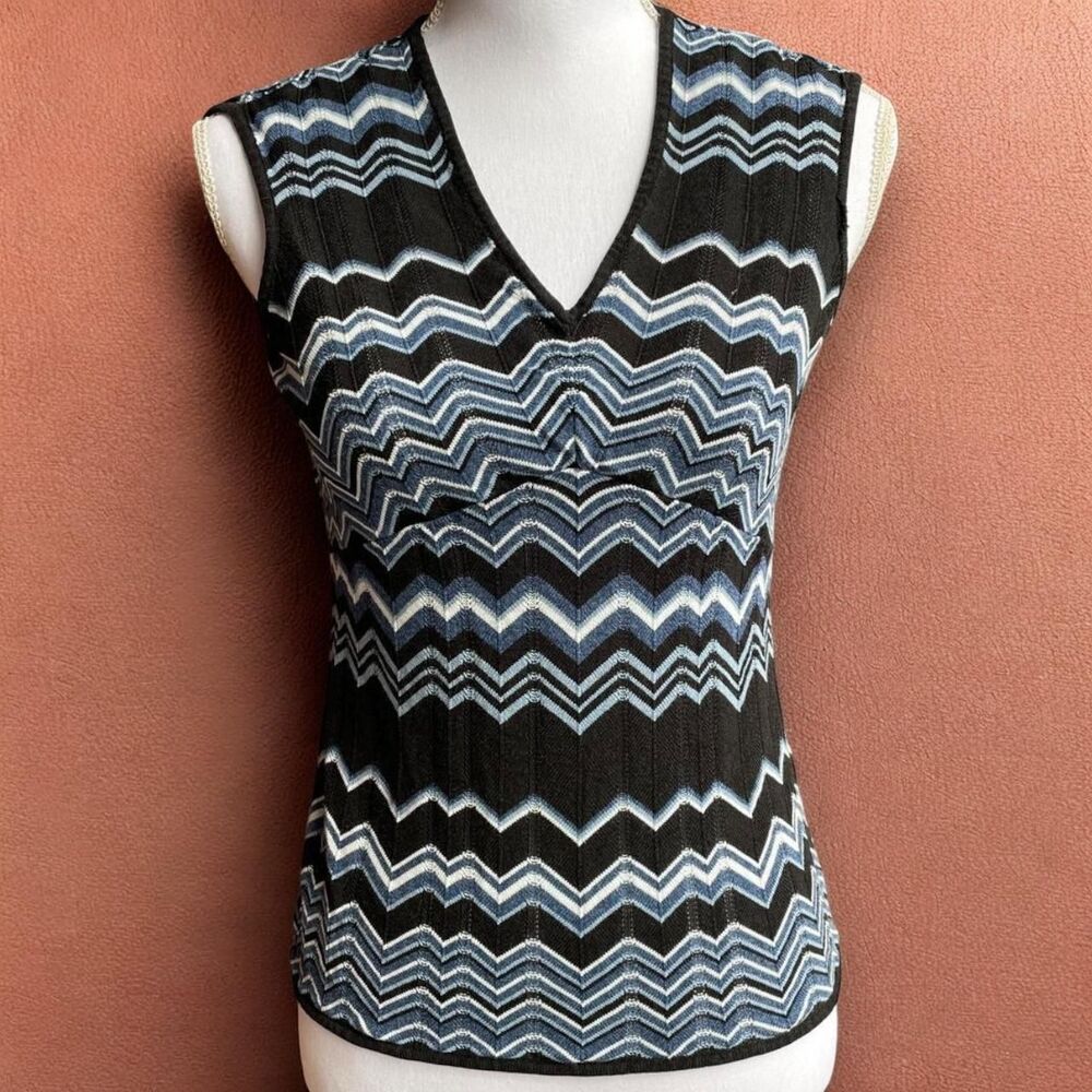 Vintage Loft 90’s Blue and Black Stripe Stretchy Sleeveless B-Neck Tank Top